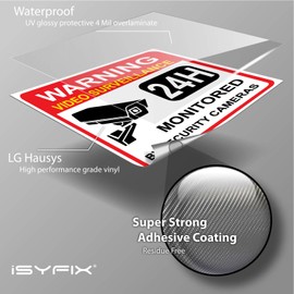 iSYFIX Video Surveillance Warning Sign Sticker - 4 Pack 7x6 inch – Premium Self-Adhesive Vinyl, Laminated for Ultimate UV Protection, Weather, Scratch, Water & Fade Resistance, Indoor & Outdoor