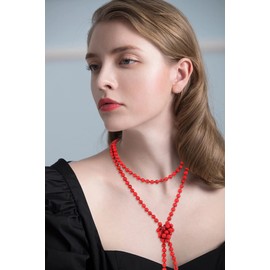 Firstmeet Fashion Beads Rope Knot Long Beaded Necklace Versatile 60" Strand Costume Jewelry for Women and Men, Stone, No Gemstone