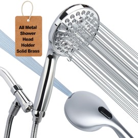 Shower Head Handheld with All Metal Showerhead Holder,High Pressure Built-in Power Wash Hand Held Showerhead with Extra Long Hose 6 ft. 10 Spray Mode Handheld Shower Head Premium Chrome 2.5 GPM