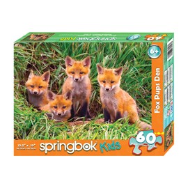 Springbok's Fox Pups Den 60 Piece Jigsaw Puzzle for Kids is a Fun and Playful Image of Fox Pups Both Kids and Parents Will Enjoy.