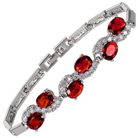RIZILIA Tennis Bracelet & Oval Cut CZ [Simulated Red Ruby] in White Gold Plated, 7"