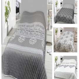Leonado Vicenti Bed Throw, 140 x 210 or 220 x 240 cm, Bedspread / Sofa Throw / Multi-Purpose, Padded and Quilted, Available in Modern Designs, Grey "Good Night", 140 x 210 cm