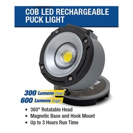 Eastwood COB LED Rechargeable Puck Light Aluminum Polymer Housing Shock Resistant 600 Lumen Light Magnetic USB