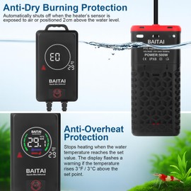 BAITAI 500W Aquarium Heater, Safe PTC Submersible Fish Tank Heater with LED Digital Thermostat, Auto Temp Control, Dry-Run & Overheat Protection, Energy Saving Shatterproof Heater for 250–500L Tanks