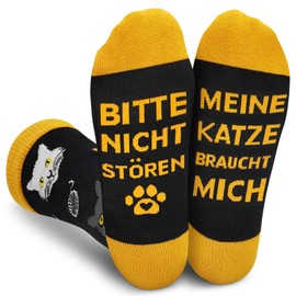 Gemtte Cat Socks with Funny Cat Motif, Cat Funny Socks with Saying "Bitte Nicht Stören - Meine Katze Braucht Mich", Idea Birthday Gift for Cat Lovers Women and Men