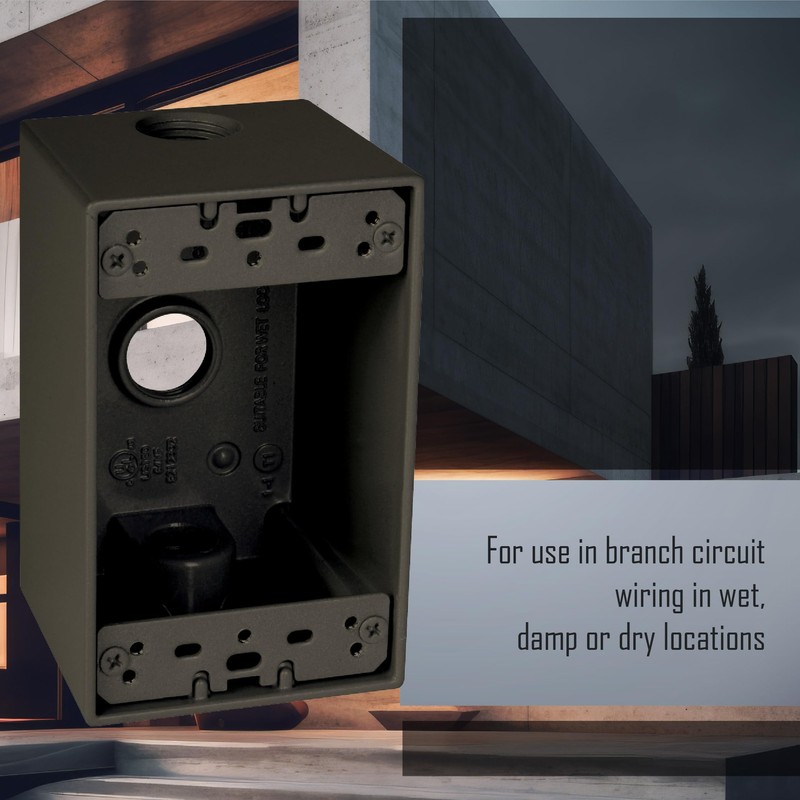 TayMac SD350Z Weatherproof Box, 1-Gang, (3) 1/2-Inch Outlets, Deep, Bronze