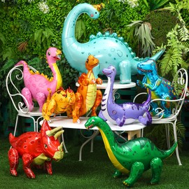 Vinsot 8 Pack 39" Giant Inflatable Dinosaur Toy for Birthday Party Decorations 3D Dinosaur Balloons Self Standing Dino Aluminum Foil Balloons for Garden Jungle Party Gift Photo Prop Supplies (Vivid)