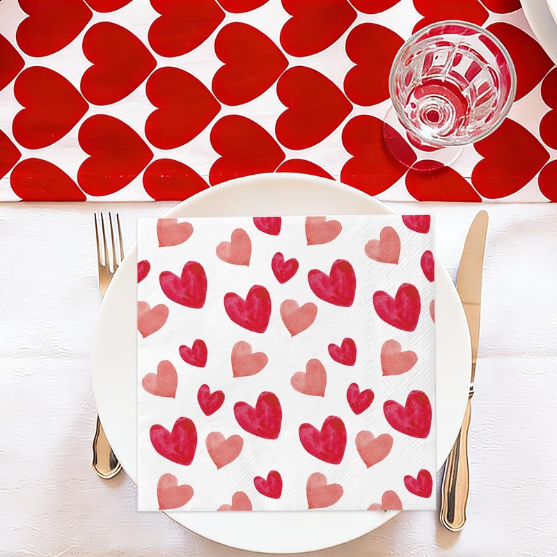 60 Pack Valentine's Day Napkins Paper, Pink Heart Napkins, 6.5