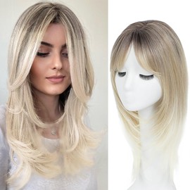 HVVZOY Hair Toppers for Women with Thinning Hair, 360° 3D Toppers Hair Pieces for Women Side Part Clip in Bangs 18 Inch Curly Wavy (Dark brown to beige)