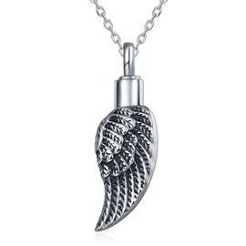 Quiges Stainless Steel Memorial Ash Holder Angel Wing Pendant for Cremation Urn Keepsake with Adjustable Cable Chain Necklace 46 to 52 cm
