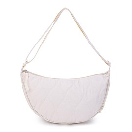 Be Smart Large Quilted Crescent Bag Nylon Crossbody Hobo Bag Lightweight Waterproof Multifunctional Adjustable Shoulder Strap for Daily Use shoulder - Color: Beige