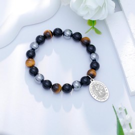 Liuanan St. Christopher Bracelet for Men Saint of Travelers – Christian Protection Gift Catholic Faith Jewelry for Journey & Guidance Catholic Travel Gift for Men with Natural Healing Stones (St Christopher)