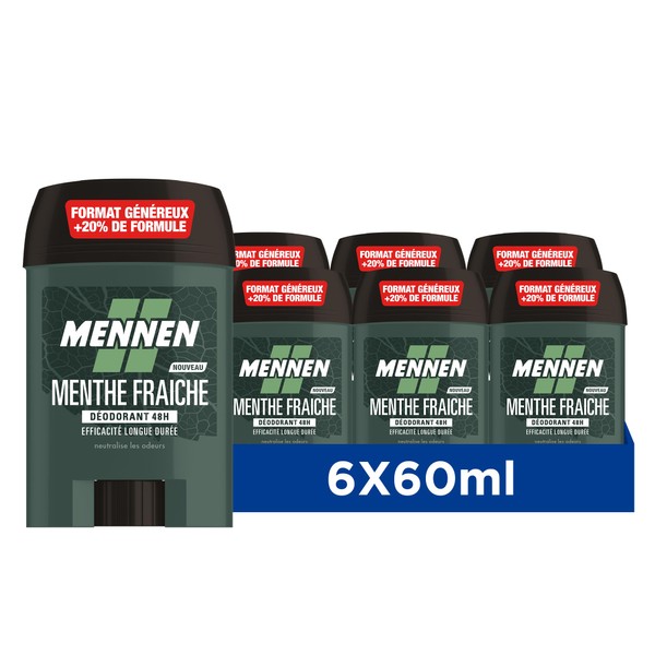 Mennen NATURAL FORCE Men's Deodorant Natural Origin 48H Large Stick Alcohol Free Anti-Fingerprint – Pack of 6