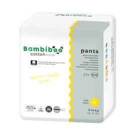 Bambiboo Baby Nappies Pants Size 4 (9-14 kg) COTTONWEAR Panty Panties with Organic Cotton and Plant Fabrics with Moisture Indicator Breathable - Pack of 22