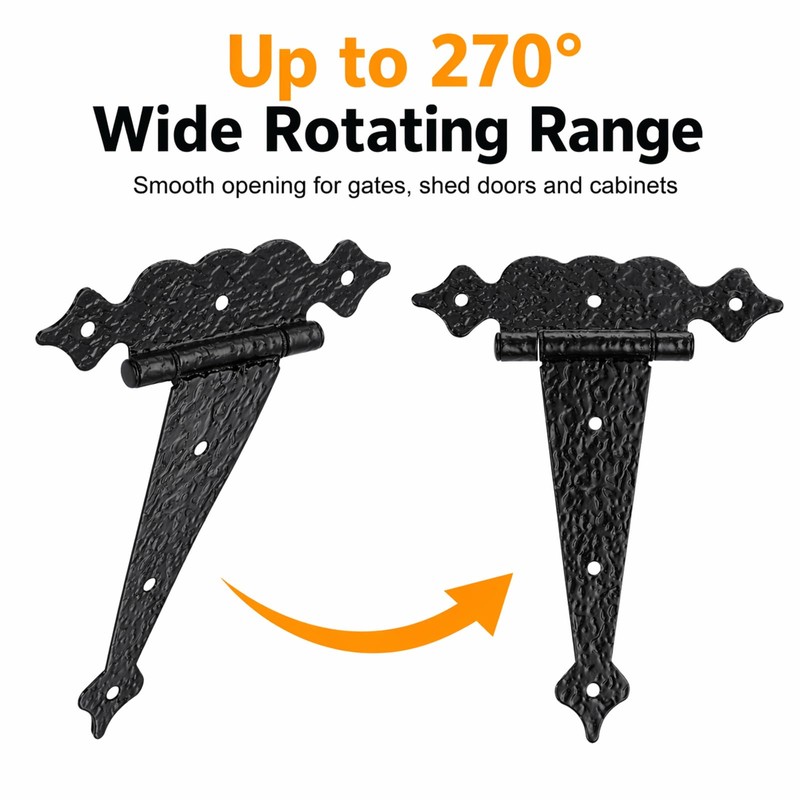 8 Inch Tee Hinges Heavy Duty, 2 Pack Black T-Strap