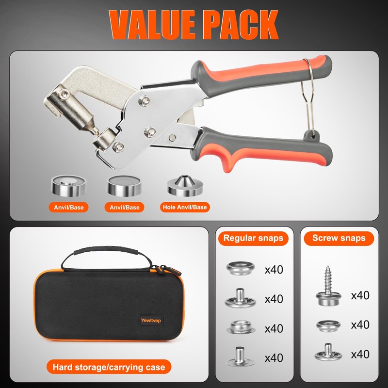 Heavy Duty Snap Fastener Tool with Case, Button Snap Replacement