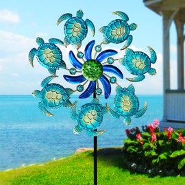 Qobumy Sea Turtle Wind Spinners Garden Stake, 39" Turtles Wind Spinner Outdoor Decorations- Metal Green Outside Lawn Stake Wind Sculptures for Yard Patio,Lawn & Garden Art Decor