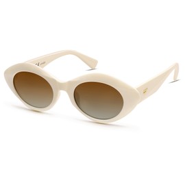 VANLINKER Polarized Trendy Thick Oval Round Sunglasses for Women Retro Shades VL9825, White/Beige