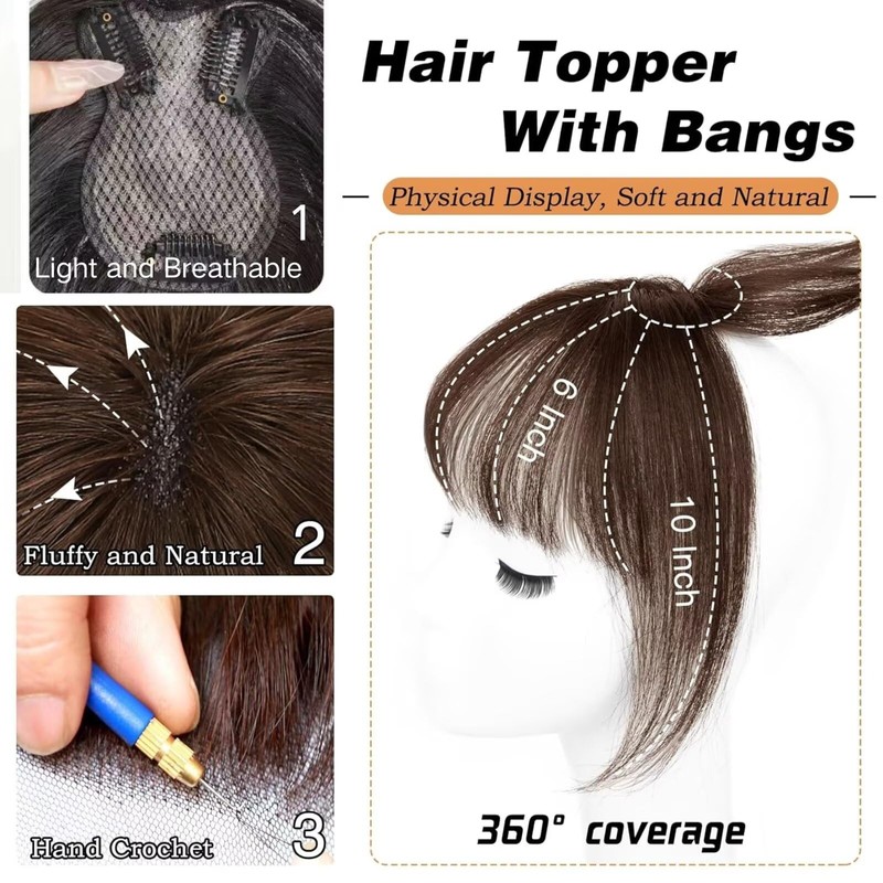 RUNRAYAY Real Human Hair Topper, 360° 3D Coverage Human Hair