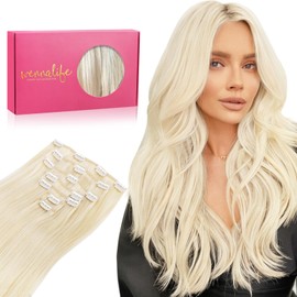 WENNALIFE Clip in Hair Extensions Real Human Hair, 18 Inch 120g 7pcs Platinum Blonde Hair Extensions Clip in Human Hair Remy Clip in Hair Extensions Real Human Hair Double Weft
