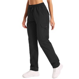 Asfixiado Womens Hiking Pants Quick Dry Lightweight UPF 50 Travel Golf Pants Work Camping Outdoor Cargo Pants Pockets #6095-Black-S