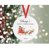 Bump's First Christmas Bauble | Santa Sleigh Reindeers Ceramic Decoration