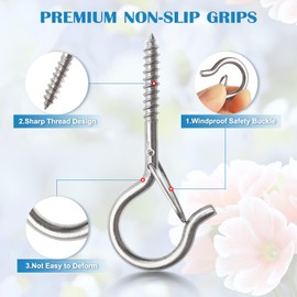 LYCXAMES Screw Hooks, Pack of 20 Stainless Steel Hook Screws with Fuse, Hooks for Screws, Ceiling Hooks, Wall Hooks for Hanging Potted Plants, Fairy Lights and Christmas Decoration, Silver