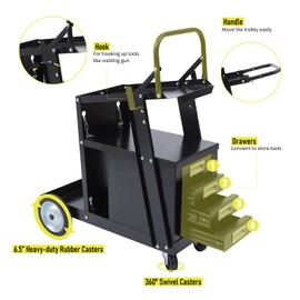 Rolling Welder Cart, 4 Drawers Welding Plasma Cutter Tank Storage, TIG MIG Welder Handle Trolley