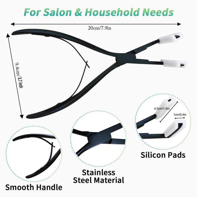Tape in Hair Extensions Plier Black Stainless Steel Flat Surface