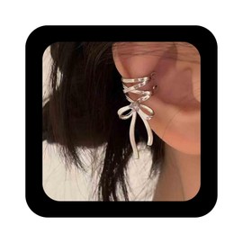 Enautoabs Silver Bow Ear Cuff Earrings Bow Band Dangle Cuff Earrings Bowknot No Piercing Cuff Earrings Wrapped Band Bow Ear Cuff Earrings Bow Cartilage, Zinc, No Gemstone