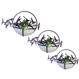 Admired By Nature White Black Round Wall Contemporary Flower Planter Indoor, Set of 3, ABN5E169-WHT-BK