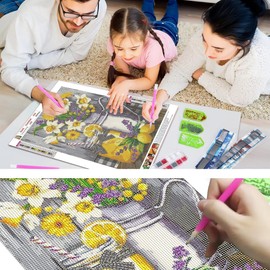 9 PCS Pintura Flores De Diamantes Paquete 9 Pinturas Diamantes, Kits Pintura De Diamante 5D para Adultos y Niños, Accesorios Pinturas Diamante, Kits Arte Manualidades