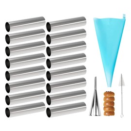 VolksRose 16pcs Cannoli Tubes Kit, Stainless Steel Cannoli Forms Tubular Shaped Baking Molds for Danish Pastry Lady Lock Form Croissant Shell Ice Cream Puff Waffle Cream Roll