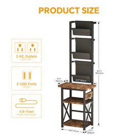 Record Player Stand with Power Outlet, 6 Tier Vinyl Record Display Shelf, Record Player Table with album storage up to 200 Albums, Console Organizer Display Shelf, Gifts for Music Lovers