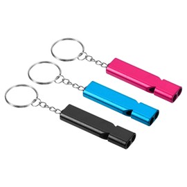 PATIKIL Emergency Survival Whistle, 3 Pack Double Tubes Whistles Super Loud Aluminum Whistles with Lanyard Keychain for Outdoor Camping Hiking, Black, Light Blue, Rose Red