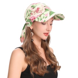 ZLYC Women's Summer Chemo Headwear Brim Visor Hat Beanie Hat, Flower Green, Unit size