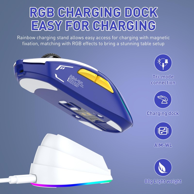 DAREU A950 Wireless Gaming Mouse with RGB Charging Dock,88g Lightweight