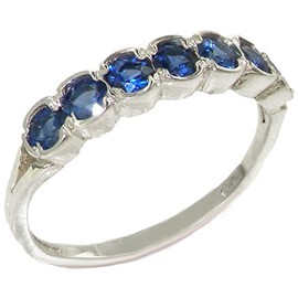 Solid Sterling Silver Vibrant Natural Blue Sapphire Eternity Ring - Size S 1/2