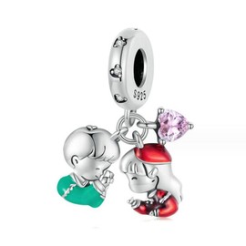 MEETCCY Christmas Charm 925 Sterling Silver Red Enamel Snowflake Love Christmas Tree Charms For Bracelets or Necklace, enamel, sterling silver