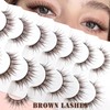 7 Paare 3D Brown Falsche Wimpern Katzenauge, Flauschiges Volumen Curly