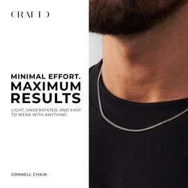 CRAFTD | Silver Curb Link Chain | Durable Rhodium & 316L Stainless Steel | Waterproof, Heat & Sweat Resistant | Gifts for Men, Mens Jewelry | Size 2MM | Length 21.5”
