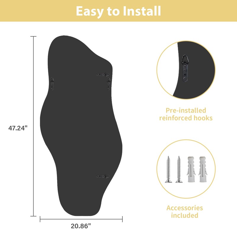 Jesmaikor Large Irregular Wall Mirror, 47.2"x21", Black Asymmetrical Modern Oblong