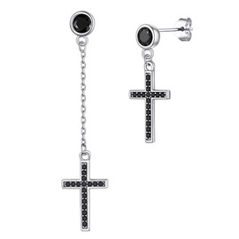 PROSILVER Asymmetric 925 Silver Cross Stud Earrings with Cubic Zirconia, Silver Zircon