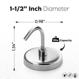 RamPro Magnetic Hooks, 8 Lbs Capacity, Heavy Duty Chrome Plated Magnetic Hook Set for Hanging – Universal Use for Classroom, Kitchen, Garage, or Office – 4 Pack