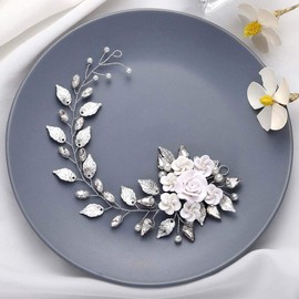 Gorais Flower Bride Wedding Hair Vine Silver Leaf Bridal Hair Pieces Crystal Hair Accessories for Women and Girls