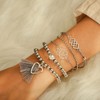 Bufenia Set of 5 Boho Layered Tassel Bracelets Set Silver