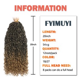 20 Inch Goddess Locs Crochet Hair 8 Packs Boho Faux Locs Crochet Braids for Black Women, Pre Looped Hippie River Locs Crotchet Hair with Curly Ends (20inch (pack of 8), #1B27)