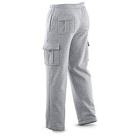 Winter Tex Mens Long Cargo Pants Sweatpants Truck Fleece Lined with Elastic Waistband, Fleeced Cargo Pants S-XXL(L, Light Gray)
