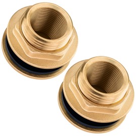 Poppstar 2 x Water Butt Feedthrough, 3 Pieces, Barrel Feed-Through 1 Inch Female Thread, Brass, Includes Seal