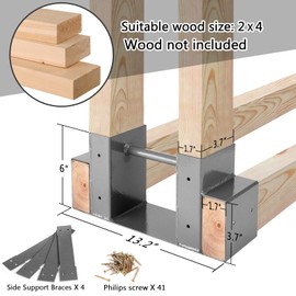 MOFEEZ Outdoor Firewood Log Storage Rack 2x4 Bracket Kit, Fireplace Wood Storage Holder, Adjustable to Any Length - Grey, Two Bases
